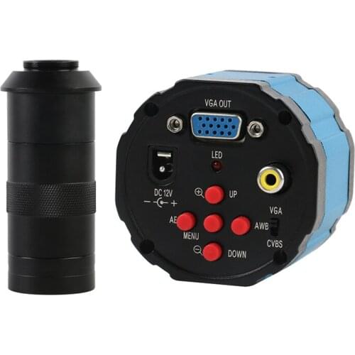 2.0MP 100X HD Digital Industry Microscope Camera Magnifier VGA AV TV Video Output For LAB PCB + 8~130X C-mount Lens