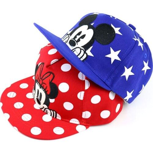 Disney Fashion Cartoon Children Hat Boy And Girl Baseball Caps Cute Mickey Minnie Dot Star Baseball Hat Flat kids snapback cap