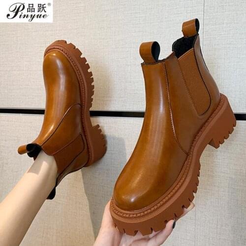 Fashion Chelsea Boots Women Shoes Autumn Slip-On Ankle Boots for Women Chunky Platform Short Boot Mujer Botas New