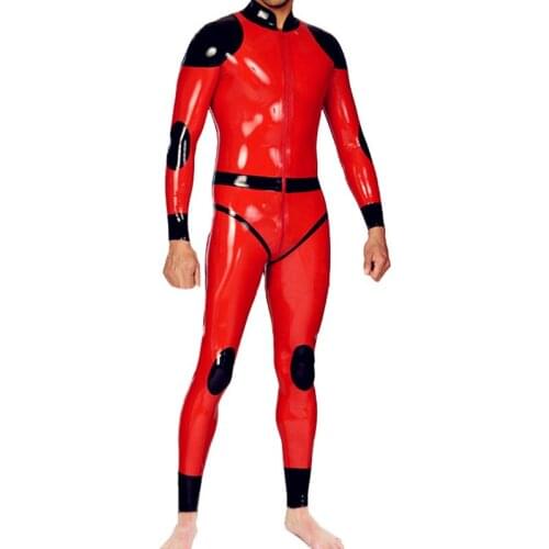 Front zipper to back waist design tights mens Fetish catsuit what is made of 100% real & natural latex materials