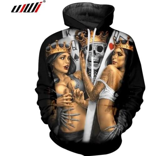 UJWI Man Fashion Hooded Pullover 3D Printing Crown Beauty Skull Casual Plus Size 6XL Costume Homme hoodies Suppliers