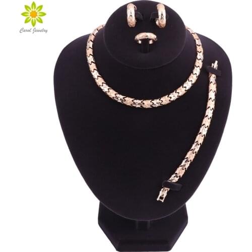 Gold Color Jewelry Sets For Women Wedding Dubai African Beads Jewelry Set Necklace Earrings Bracelet Ring Jewellery