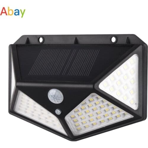 100Led Solar Rechargeable Wall Lamp Sunlight Waterproof Four-Sided PIR Motion Sensor Lamp Outdoor Lighting Street Garden Light