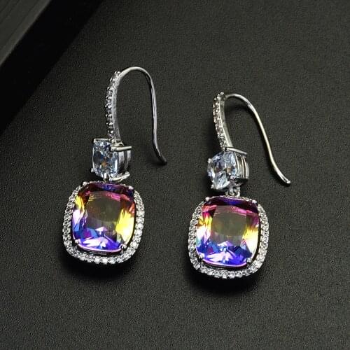 HIBRIDE New Exquisite AAA CZ Drop Earrings for Women Party Dating Luxury Square Shape Multi-color Female Party Gift E-600