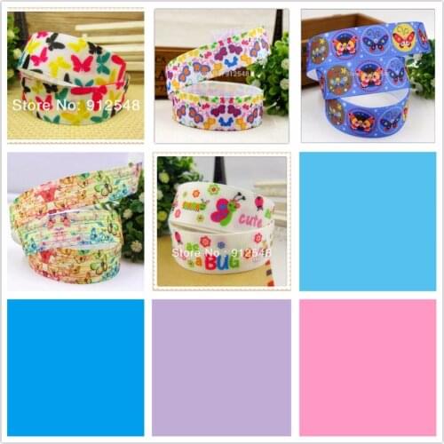 OOOT BAORJCT 1541033,22mm 10yard/lot cartoon butterfly Printed grosgrain ribbon,DIY handmade jewelry materials,Wedding