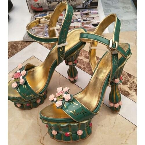 Luxury Woman Rose Flower Platform Sandals Flowerpot Heels Wedding High Heels Women Peep Toe Ankle Strap Princess Girl Shoes