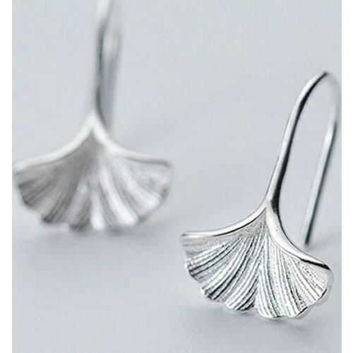 S925 Silver Plated Ginkgo Leaf Earrings For Women Girls Sweet Statement Ginkgo Leaf Shaped Earring Fashion Jewelry Dropship New