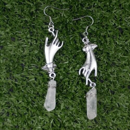 Silver Victorian Hand Crystal Quartz Earrings Hand Statement Earring Witchy Gothic Jewelry