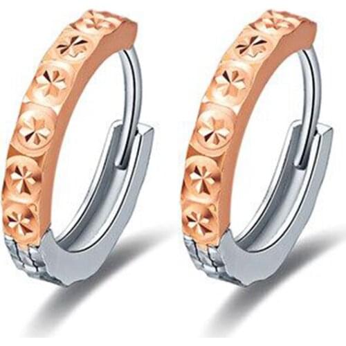 Solid Pure 18K Multi-tone Gold Earrings Women Luck Full Star Hoop Earrings 0.9-1.2g 10mmW