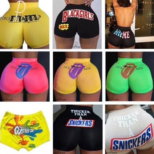 New Womens Summer Shorts High Waist Snickers Print Sexy Slim Female Short Pants 2021 Sexy Hot Sale Hip-hop Beach Sports Shorts