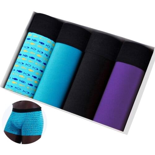 4pcs Fashion Print Cotton Mens Panties Sexy Boxers For Man Underwear Lots Shorts Gay Underpants Brands Male Boxershorts Calecon