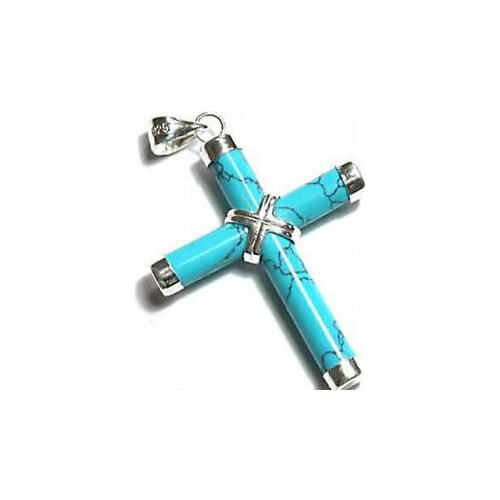 Fashionable unique silver-plated Turquoise cross shape unisex pendant necklace