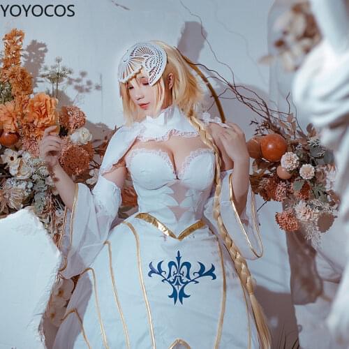 YOYOCOS Anime Jeanne D'Arc Cosplay Full Dress White Bridal Veil Game Fate Grand Order/FGO Cosplay Costumes Game Halloween Set