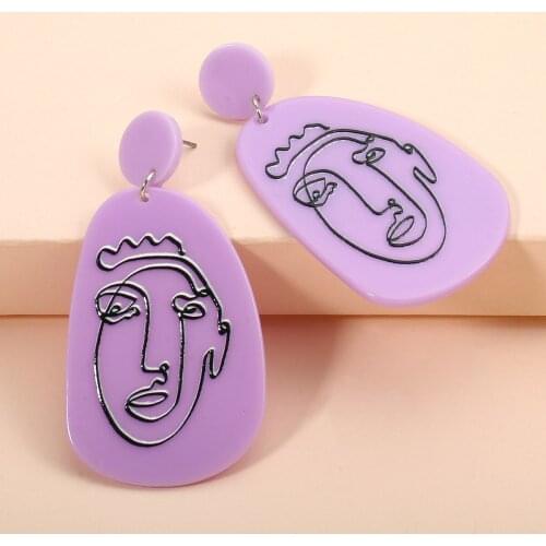 Funny Clown Earrings Pendant Purple Resin Face Big Statement Party Jewelry Wholesale Za Boho Earrings For Women 2021