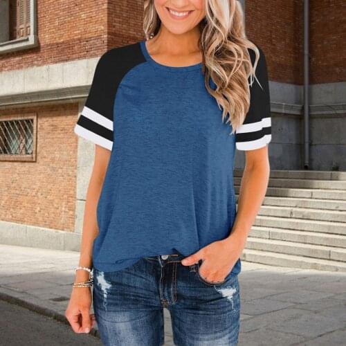 Ladies T-shirt Casual Loose Women Short Sleeve Shirt t loose womens short-sleeved shirts round neck colorblock casual tops spor