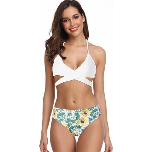 Women Tops with Pants Bikini Suit Halter Backless Dry Fast High Waist Swimsuit for Summer SAL99