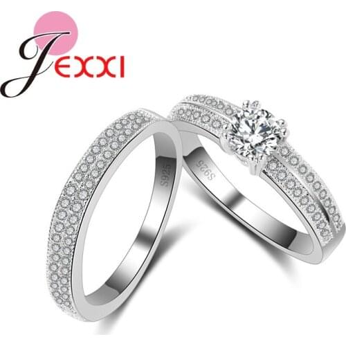 Hot Sale Fashion Luxury Women Engagement Jewelry 925 Sterling Silver CZ Crystal Zircon Female Wedding Finger Rings Sets