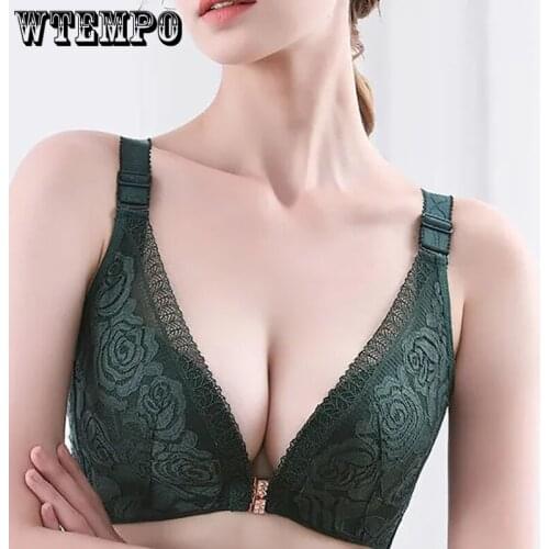 Plus Size Sexy Bras Women Push Up Bra Lace Floral Bralette Underwear Front Closure Wireless Brassiere Lingerie D E Cup Bras
