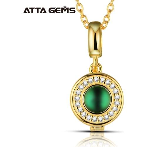 18K Yellow Gold Lab Grown Emerald Gemstone Necklaces for Women Solid 925 Sterling Silver Jewelry Pendant Nacklace Party Gift
