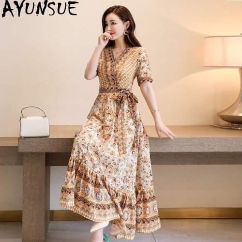 AYUNSUE Summer Dress 2020 Floral Beach Women Long Dress Elegant Korean Fashion Dresses for Women Boho Vestidos Largos XX9990