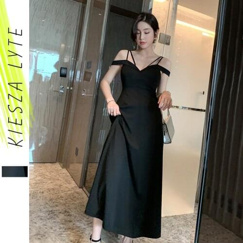 2020 summer sexy dress new arrival solid black straps backless long banquet party dresses