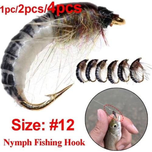 1/2/4Pcs Brass Bead Head Fast Sinking Nymph Scud Fly Bug Worm Trout Fishing Flies Artificial Insect Fishing Bait Lure