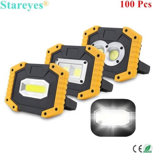 100 Pcs Portable COB LED Floodlight 20W Rechargeable Flood light Outdoor lamp flashlight torch optional purchase 18650 battery