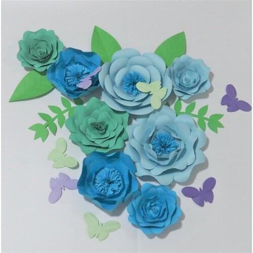 2018 Assembled Set 8 Giant Paper Flowers 5 Leaves 7 Butterflies For Wedding Backdrop Baby Nursery Baby Shower Living Room Deco