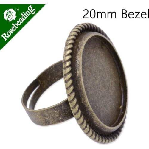 26.5mm Antique Bronze plated Ring Setting With bezel,inner size 20mm,adjustable,20mm cabochon,Sold 20pcs/lot-C3488