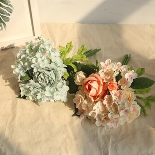 4Colors Silk Rose hydrangea hybrid Artificial Flower Bridal Bouquet Wedding Decoration DIY Home Party Fake Flowers