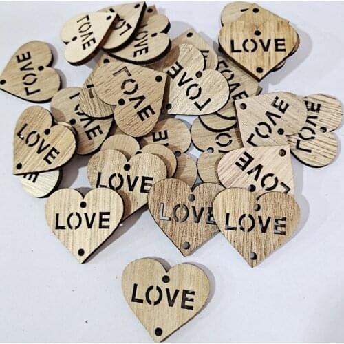 50pcs 3cm Wood Hearts Slices Wooden Discs Heart Shaped Embellishment for Wedding with Holes, Decor Arts Crafts DIY