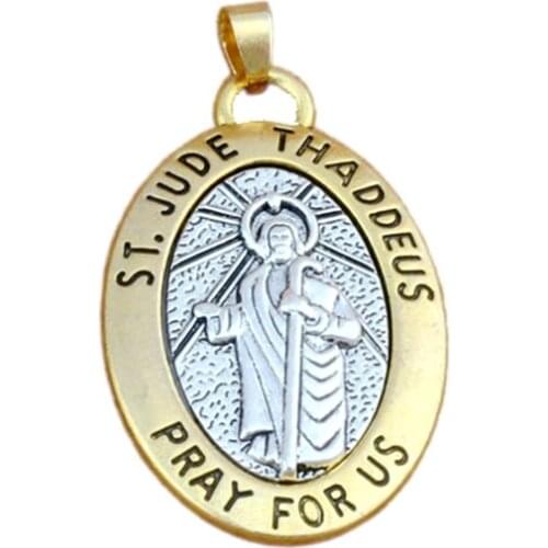 10Pcs Two - Tone ST JUDE THADDEUS Pray For US Dangle Charm Beads Fit Pendant Necklace DIY Jewelry 29.5x53mm A-550a