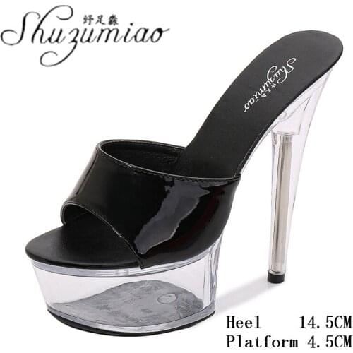 Large Size Stilettos Ladies Walking Show Striptease Crystal Shoes Transparent Sexy 14CM Super High Heel Model Slipper Summer New