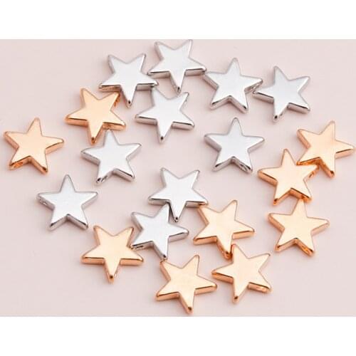 30pcs 13*13mm Two Colors Shining Stars Spacer Beads Charms fit Bracelets Necklaces Metal Alloy Jewelry Making Findings