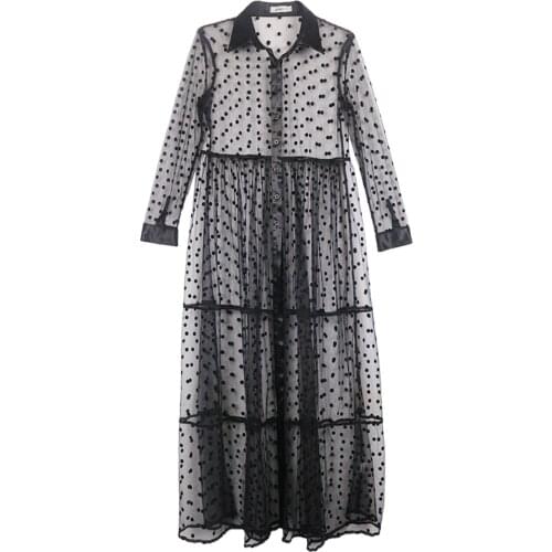 Black Sexy Perspective Cylindrical Button Cardigan Long Sleeve Large Size Loose Casual Dress Dress Womens Dress