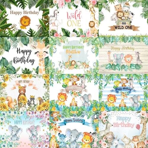 LEVOO Birthday Decoration Backdrop Little Dreamer Jungle Adventure Wild Animals Birthday Party Family Children Background