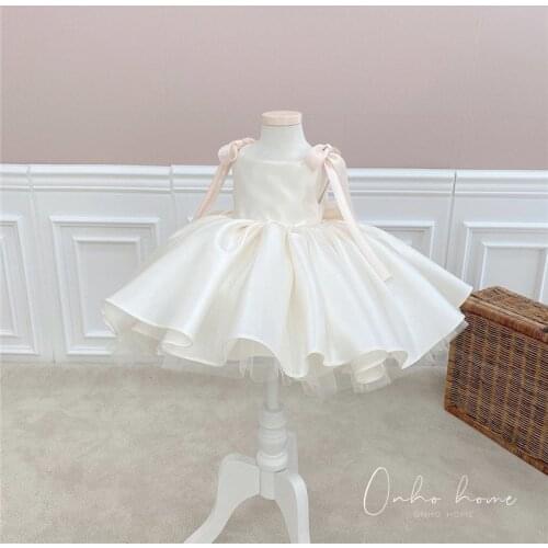 Baby Girl Flower Dress Kids Birthday Baptism Dresses For Children White Ball Gowns Girls Boutique Party Wear Elegant Frocks