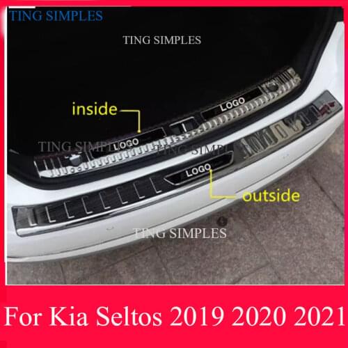 For Kia Seltos 2019 2020 2021 Car Accessories Stainless Steel Rear Trunk Scuff Plate Door Sill Cover Molding Garnish car styling
