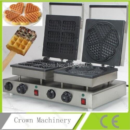 2 heads Rectangle and heart shape Electric Waffle Maker Machine Baker