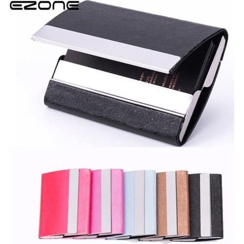 EZONE Men and Women Stainless Steel Vintage Business Business Card Case PU Leather Fashion Card Wallet Credit Card Holder
