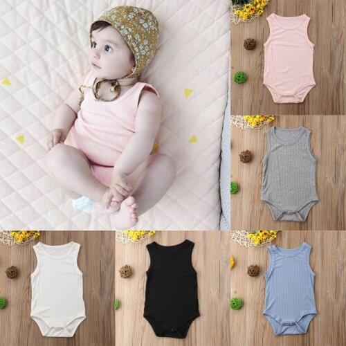 0-24M Newborn Toddler Baby Bodysuit Boy Girl Sleeveless Cotton Bodysuit Jumpsuit Outfit Pure Color Casaul Clothes 5 Colors