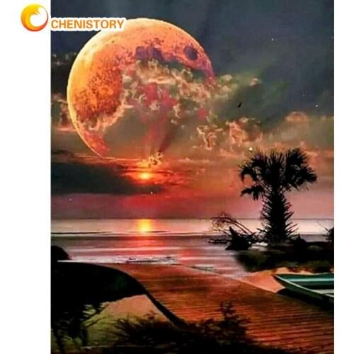 CHENISTORY Moon Light Landscape Painting By Numbers Kits For Adults Beginner Oil Paints Pictures Coloring On Canvas Wall Artcraf