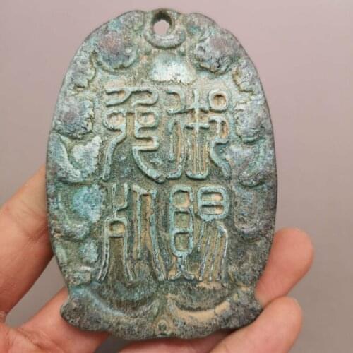 3" Chinese old antique bronze carved Pendant token statue A3