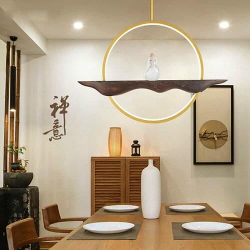 Chinese LED small pendant lamp creative solid wood Zen restaurant tea room study single head wooden pendant light WF1016600
