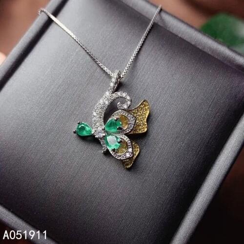 KJJEAXCMY fine jewelry natural Emerald 925 sterling silver gemstone women pendant necklace chain support test popular