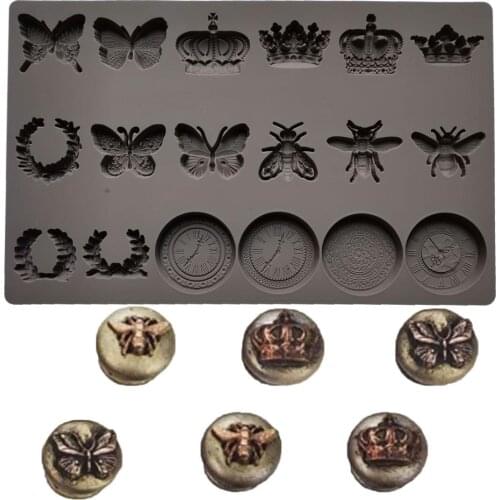 Crown Insects Clock Silicone Mold Fondant Mould Cake Decorating Tools Chocolate Gumpaste Molds, Sugarcraft, Kitchen Gadget