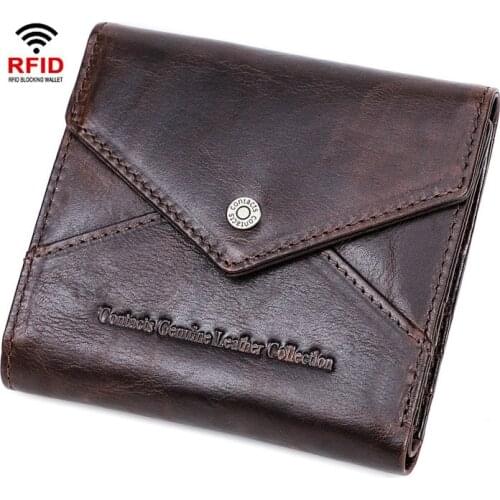 New RFID Anti-theft Genuine Leather Wallet Women Envelope Purse Mini Slim Female Card Holder Coin Purses Retro Ladies Money Bags