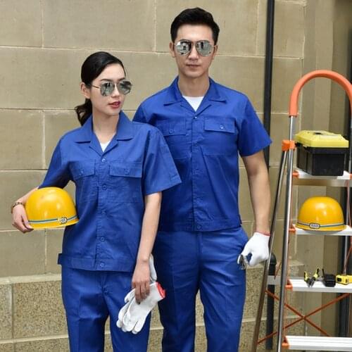 Short Sleeve Jacket Pants Work Clothing Men Women Summer Workshop Work Uniform Welding Suit Auto Repair Labor Mechanic Coveralls