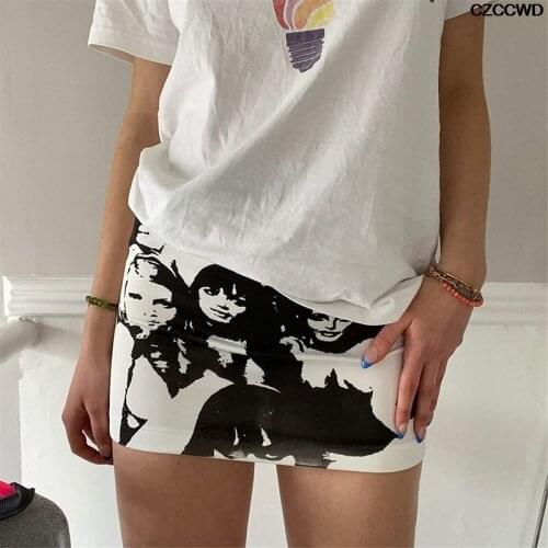Fashion Summer New Indie Mini Y2k Skirt Women Streetwear 90s Vintage Graphic Print Pencil Gothic Bodycon Aesthetic Skirts E-girl