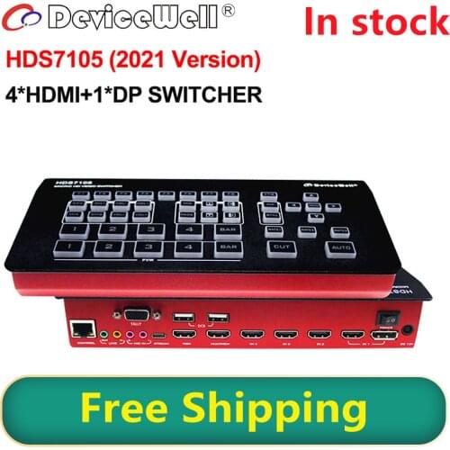 NEW 2021 Version DeviceWell HDS7105 5-CH Video Switcher 4*HDMI-compatible 1*DP SWITCHER for Video Stream HDS7105_V2021